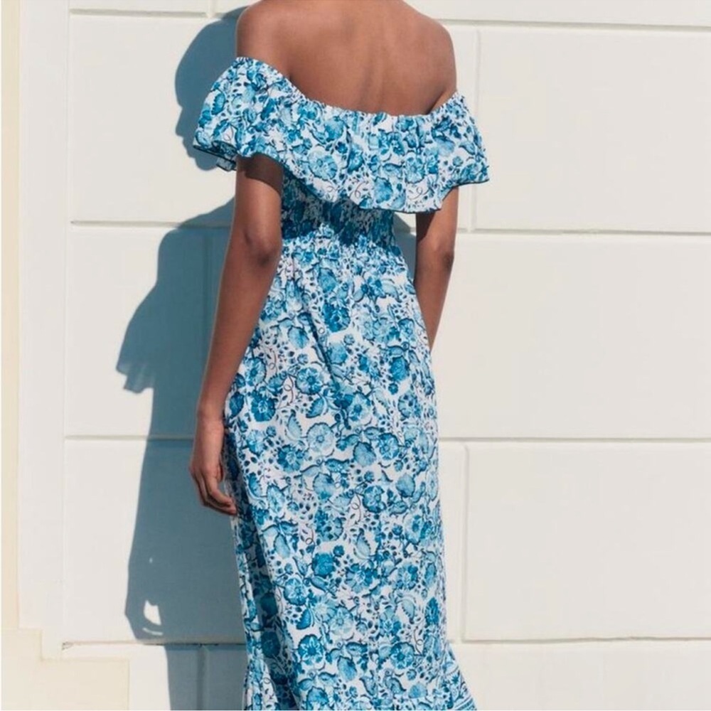 ZARA FLORAL PRINT OFF THE SHOULDER DRESS - Picture 6 of 12